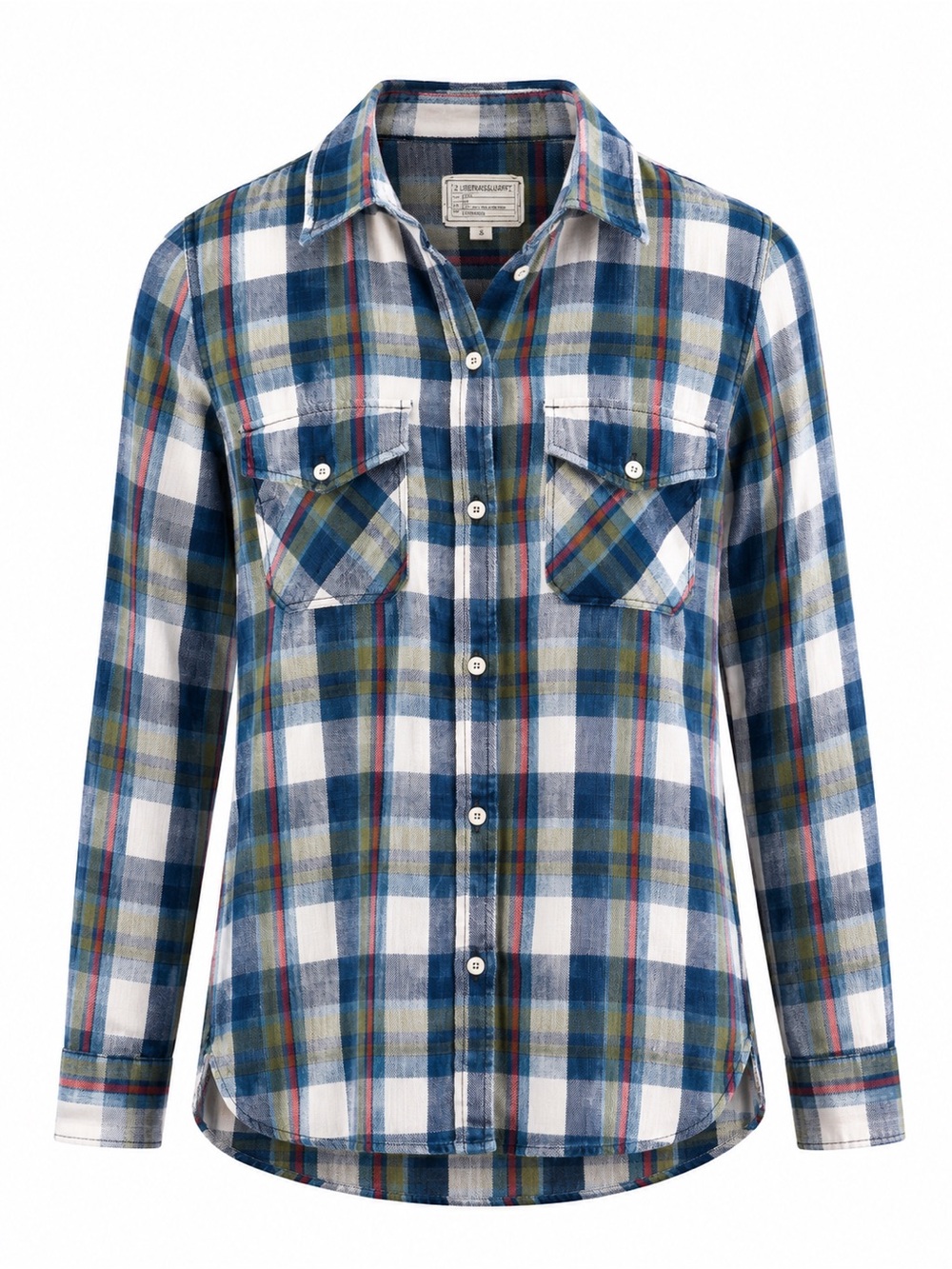 Current/Elliott Blue & Green Plaid Button-Up Shirt Long Sleeves  Size S